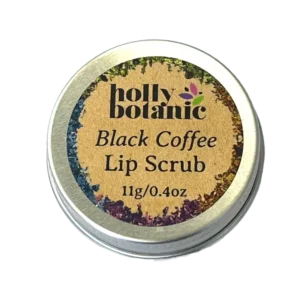 Black Coffee Lip Scrub - Natural, handmade lip scrub suitable for vegans. Presented in an aluminium, recyclable, screw top tin.