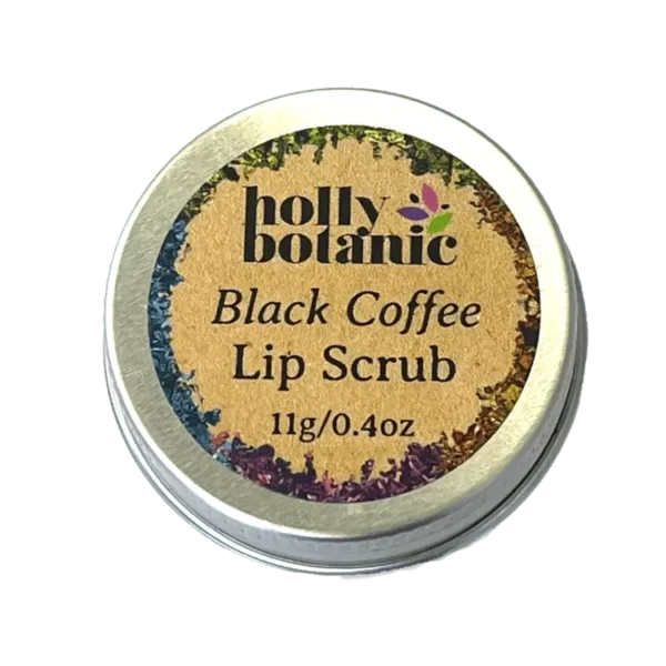 Black Coffee Lip Scrub - Natural, handmade lip scrub suitable for vegans. Presented in an aluminium, recyclable, screw top tin.