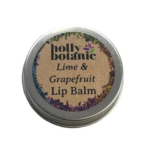 Lime and grapefruit lip balm, lid on