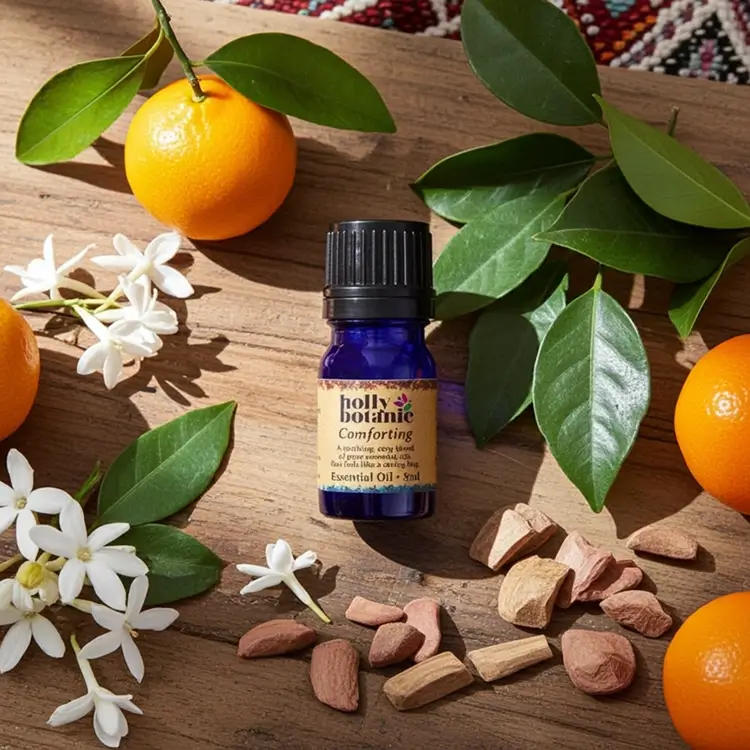 Comforting essential oil blend showing scent profile