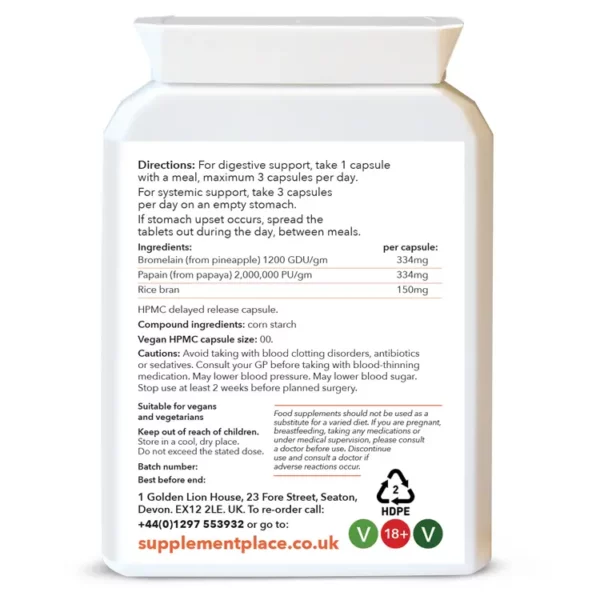 Bromelain & Papain Proteolytic Enzyme capsules, pot back