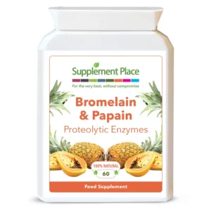 Bromelain and Papain Enzymes capsules, proteolytic and digestive enzymes pot front