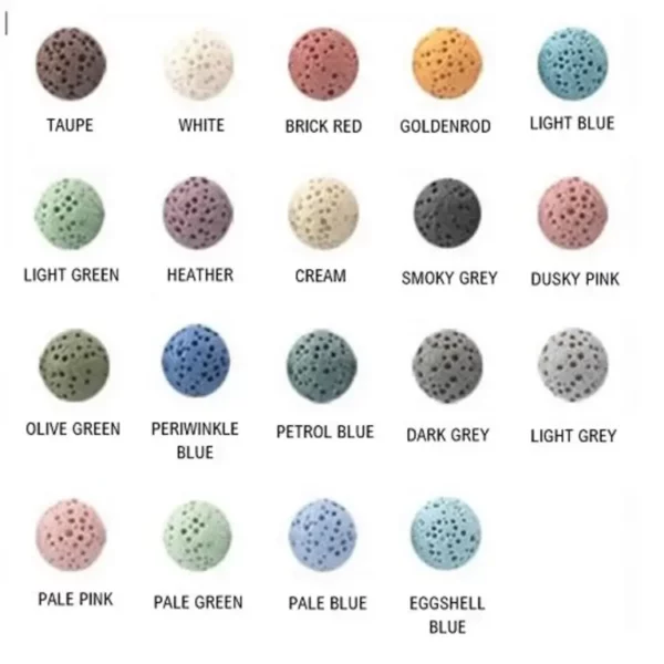 Lava Stone necklace colour chart with names