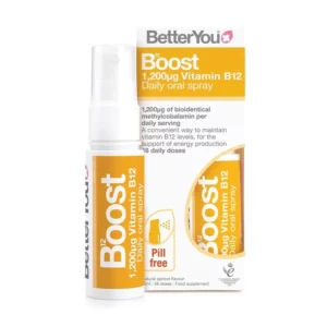 BetterYou Boost Vitamin B12 Oral Spray oral spray 25ml, 48 daily doses. 1,200μg per daily dose. Natural apricot flavour.