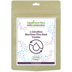 Combo: L-Citrulline and Maritime Pine Bark powder pouch front. 95% OPCs. Recyclable pouch.