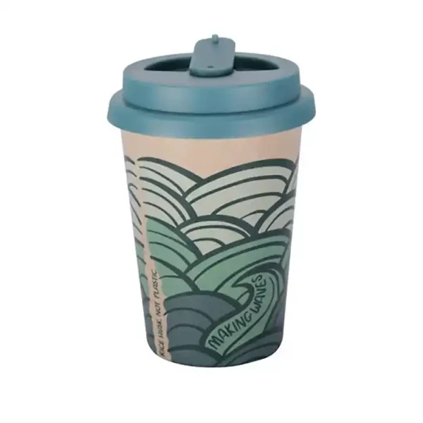 Huskup rice husk travel cup, making waves side 2. 400ml capacity.