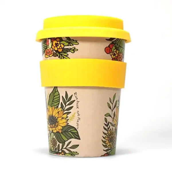 Huskup rice husk travel cup, Hedgehog, side. 400ml capacity.