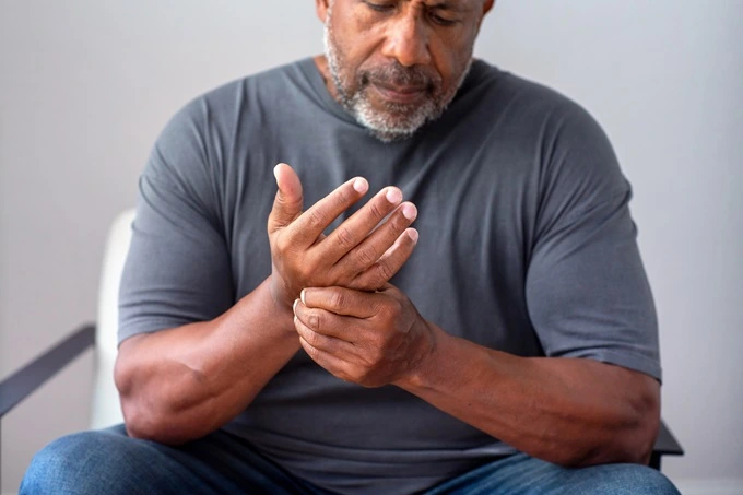 Arthritis occurs in joints where two bones meet, so in shoulders, knees, and fingers.