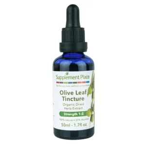 Olive Leaf Tincture. Organic, dried herb extract, strength 1:2, 25% alcohol. 50ml Bottle