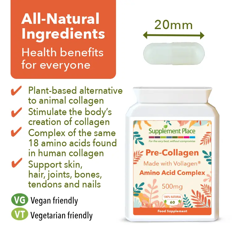 Pre-Collagen made with Vollagen Amino Acid complex. Vegan Collagen Alternative. Pot image - front. Vegan collagen UK