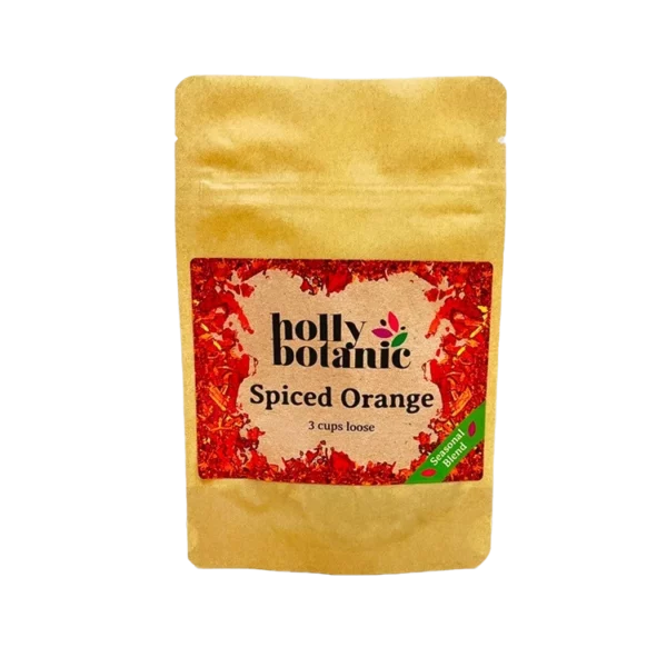 Spiced Orange tisane by Holly Botanic, a seasonal addition tisane, 3 cup loose. Recyclable packaging.
