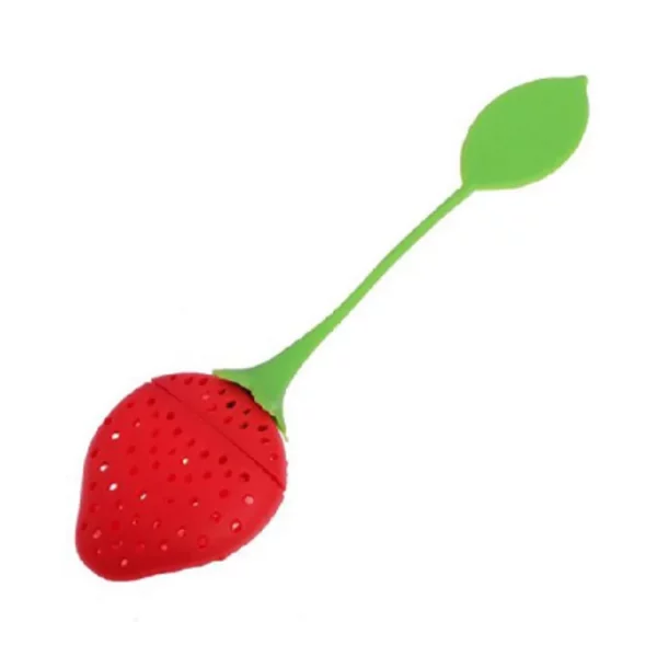 Silicone Strawberry infuser for use with herbal tea or tisanes.