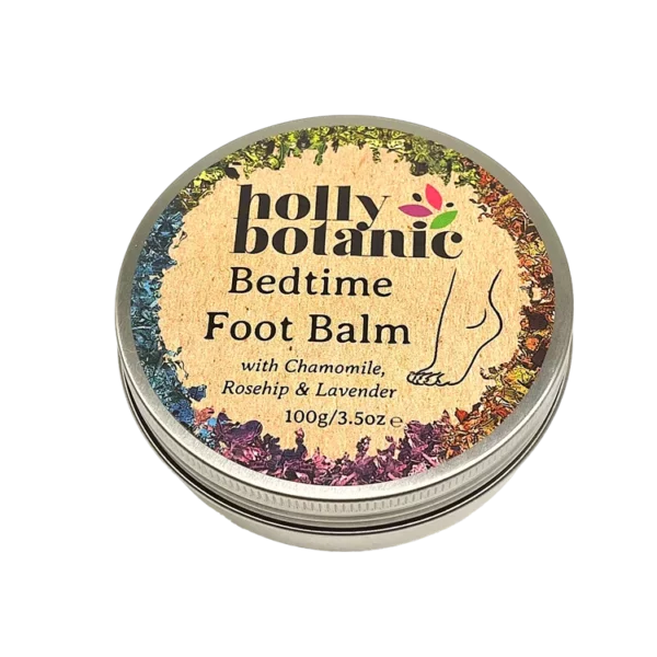 Bedtime Foot Balm comes in a 100g, aluminium, recyclable, screw lid tin.