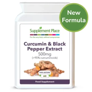 Curcumin and black pepper extract, 500mg capsules, 95% curcuminoids. New formula image