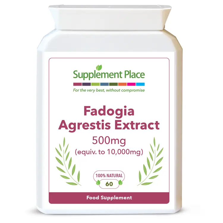 Fadogia Agrestis 500mg capsules of a 20:1 extact, equivalent to 10,000mg pure herb. Available in 60, 120 or 240 capsules. Sent in a recyclable plastic, letter-box friendly pot.