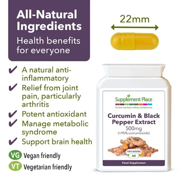 Curcumin and Black Pepper capsules, benefits image