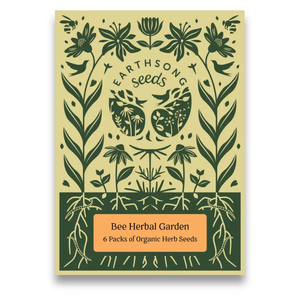 Bee herbal garden organic seeds. 6 packs of organic seeds including bee balm, echinacea, golden rod, motherwort and thyme to sow, grow and harvest.