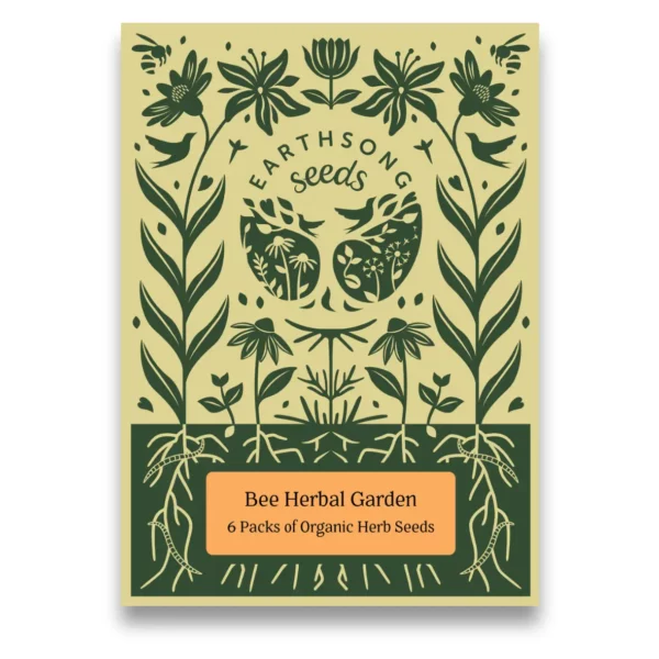 Bee herbal garden organic seeds. 6 packs of organic seeds including bee balm, echinacea, golden rod, motherwort and thyme to sow, grow and harvest.