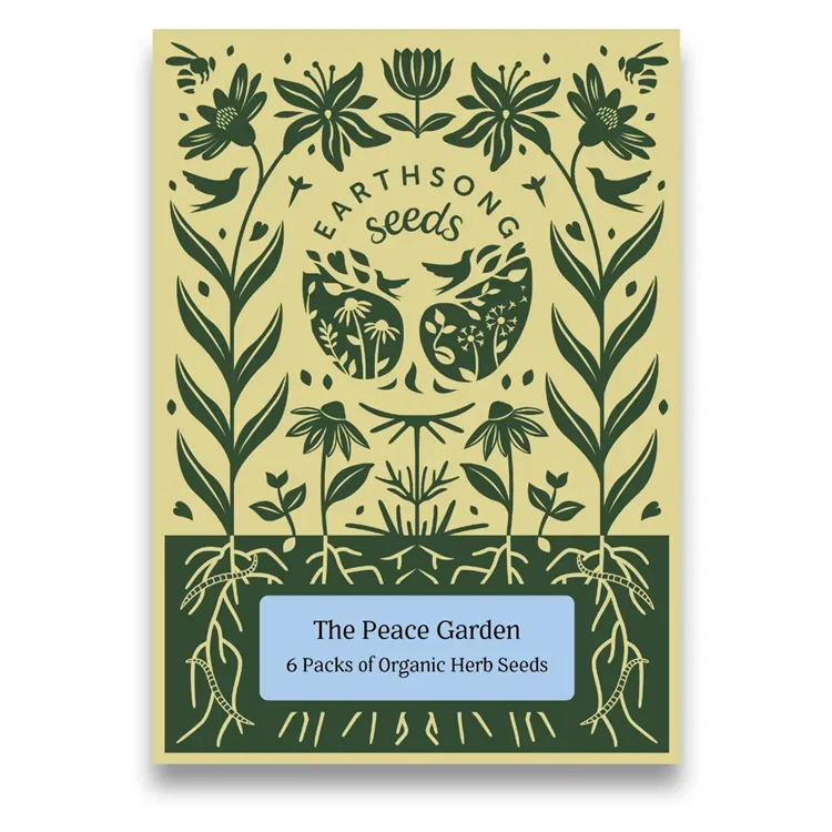 The Peace Garden, 6 organic herb seeds to sow and grow. Includes lemon balm, marshmallow, skullcap, st johns wort and wood betony.