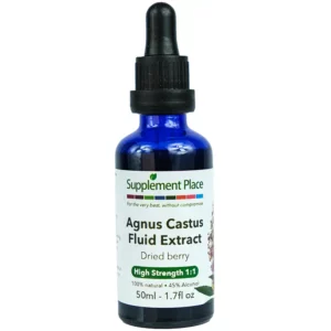 Agnus Castus fluid extract. Dried berry, high strength 1:1, 45% alcohol. 50ml glass bottle with dropper lid.