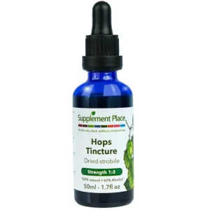 Hops Tincture. Dried strobile extract, 1:3 strength, 60% alcohol. 50ml glass bottle with dropper lid.