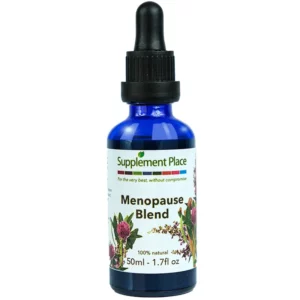 Menopause blend tincture. A blend of safe leaf, red clover, ashwagandha and agnus castus. 50ml glass bottle with dropper lid.