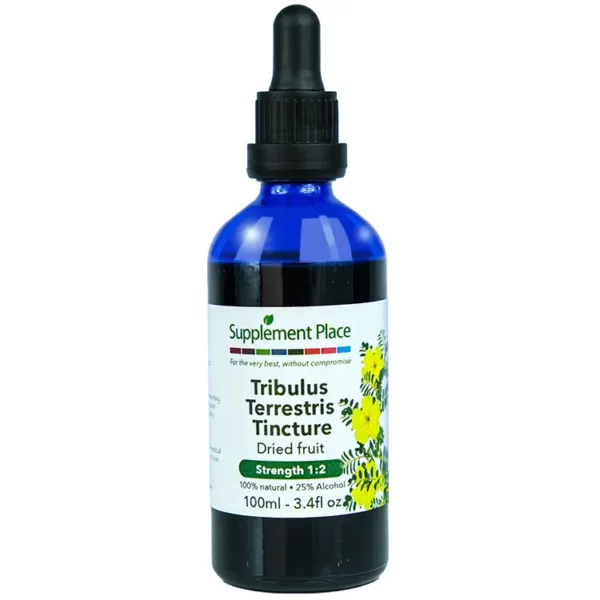 Tribulus Terrestris Tincture. Dried fruit extract, 1:2 strength, 25% alcohol. 100ml glass bottle with a dropper lid.
