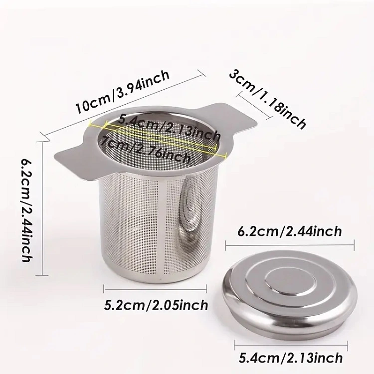 Metal infuser with lid, use for loose herbal tea or tisanes. Dimensions