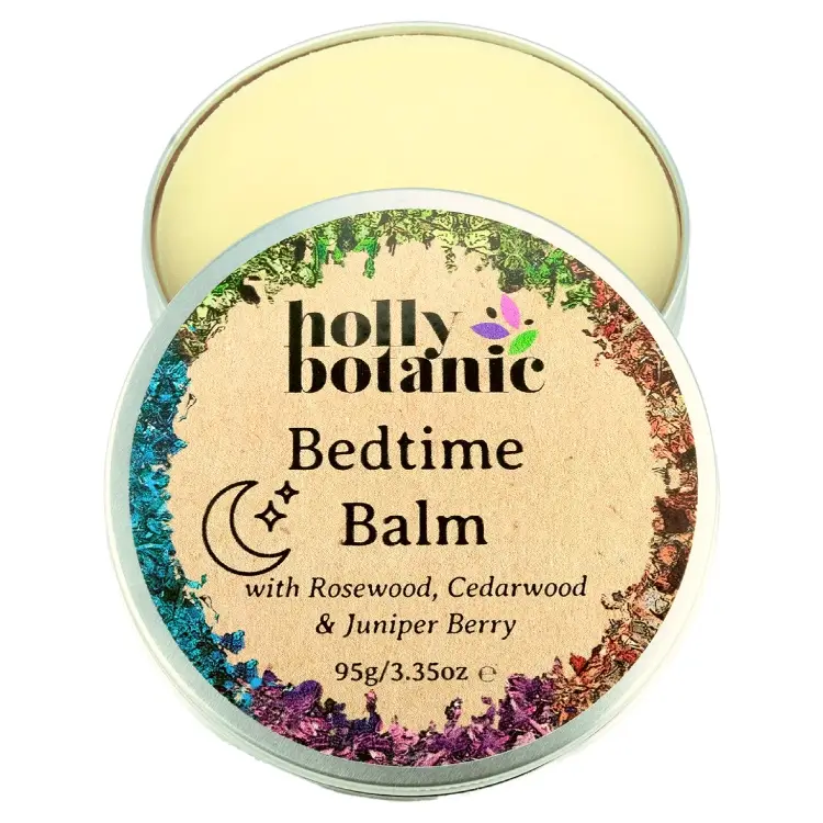 Bedtime Body Balm with rosewood, cedarwood and juniper to relax and calm before bed. Supplied in a 100g recyclable, aluminium tin.