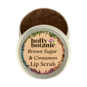 Brown sugar & Cinnamon Lip Scrub supplied in a recyclable, aluminium tin.