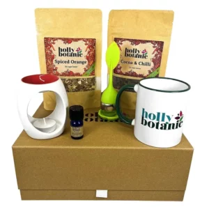Fabulously Festive gift set by Holly Botanic. A collection of items presented in a cardboard, magnetic-close gift box.