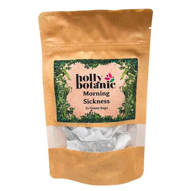 Morning sickness tisane by Holly Botanic. Available in tea bags.