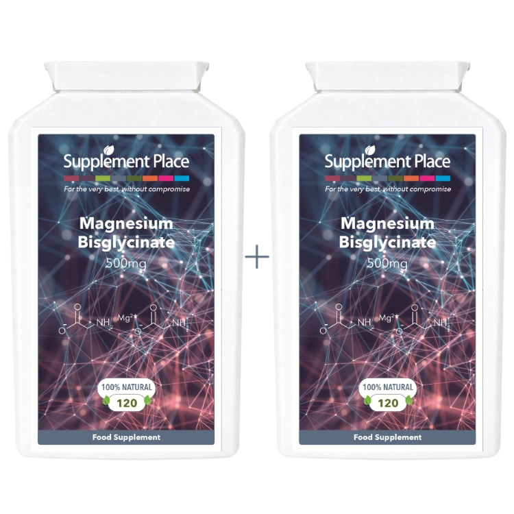 Magnesium Bisglycinate 500mg, buffered and chelated. 240 capsules supplied in 2 x recyclable, letterbox-friendly pot.