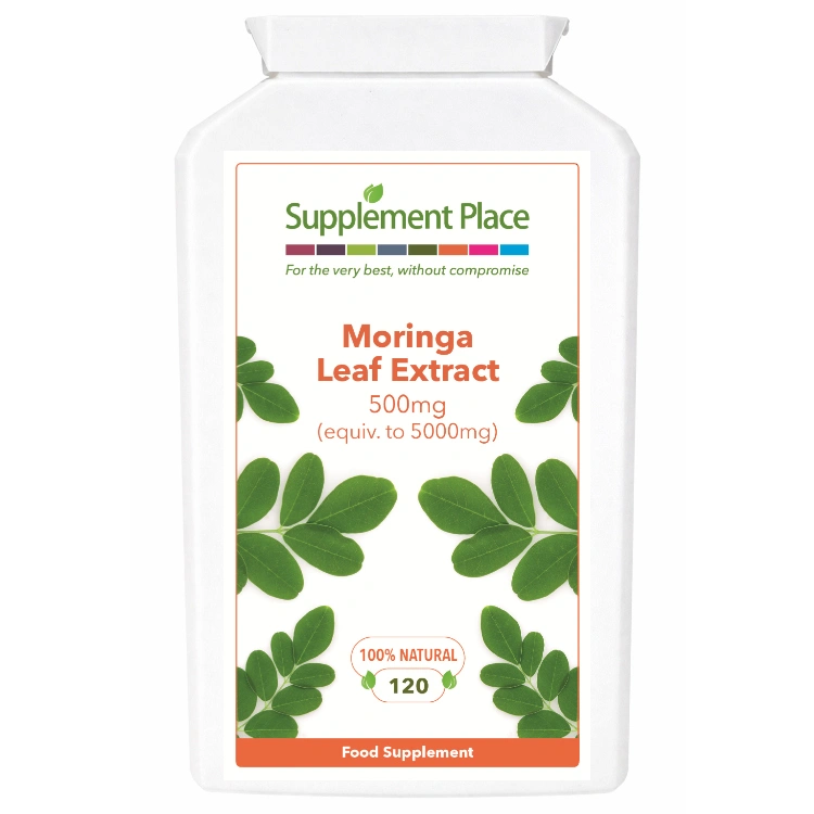 Moringa leaf extract, 500mg - equivalent to 5,000mg. 120 capsules supplied in a recyclable, letterbox-friendly pots.