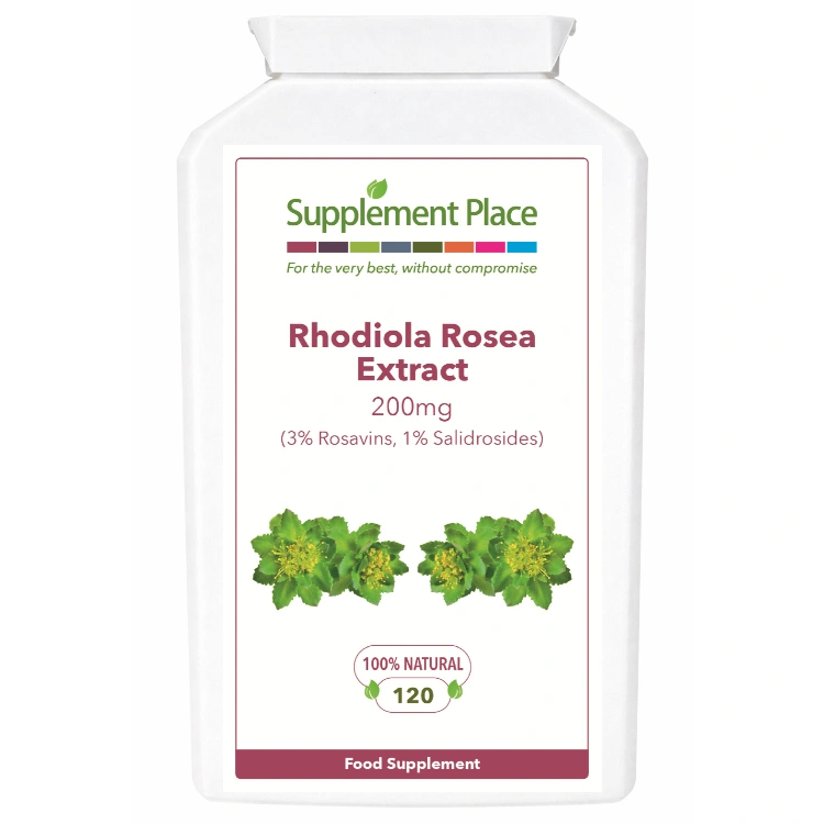 Rhodiola Rosea, 200mg, 3% rosavings, 1% salidrosides, 120 capsules supplied in a recyclable, letterbox-friendly pots.