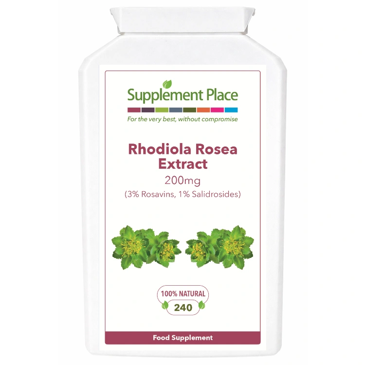 Rhodiola Rosea extract, 200mg, 3% rosavins, 1% salidrosides, 240 capsules supplied in a recyclable, letterbox-friendly pots.