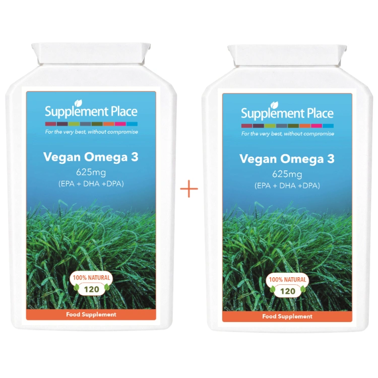 Vegan omega 3 capsules sourced from algae. Providing 98mg DHA, 124mg EPA, 34mg DPA. 240 capsules Supplied in 2 x recyclable, letterbox-friendly pots.