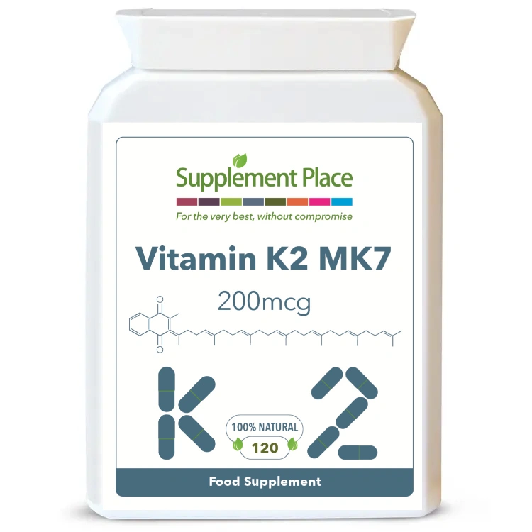 Vitamin K2 MK7 200mcg. 120 capsules supplied in a recyclable, letterbox-friendly pot.