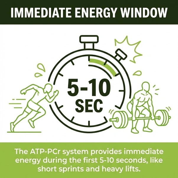 the ATP-PCr system for immediate energy during the first 5-19 seconds of activities