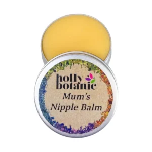 Mum's nipple balm. natural, vegan, cruelty-free balm for sore nipples. Supplied in a recyclable, aluminium, 15g tin. Open tin