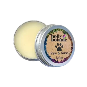 Holly Botanic nose and paw balm for dogs, 15ml tin, lid off