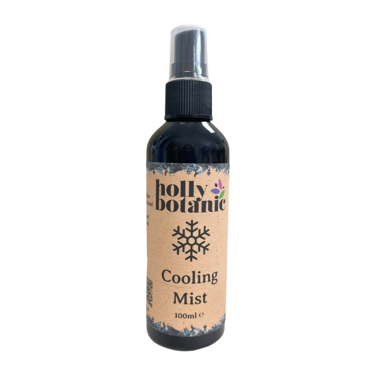 Cooling mist by Holly Botanic. Supplied in a 100ml plastic, recyclable spray bottle.