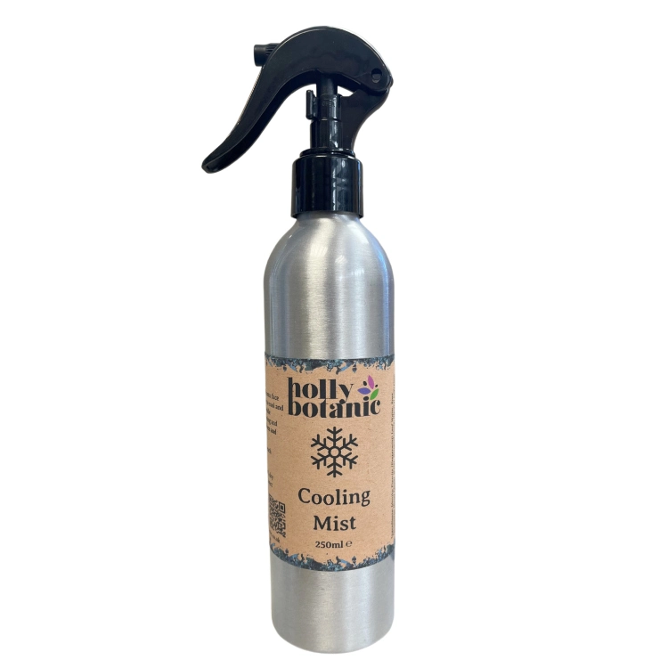 Cooling Mist by Holly Botanic. 250ml recyclable, aluminium spray bottle.