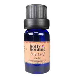 Bay leaf essential oil available in either 5ml or 10ml blue glass, recyclable dropper bottles.
