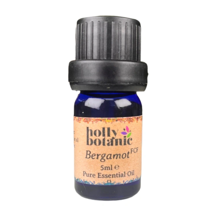 Bergamot essential oil available in either 5ml or 10ml blue glass, recyclable dropper bottles.