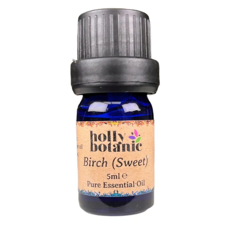 Birch essential oil available in either 5ml or 10ml blue glass, recyclable dropper bottles.