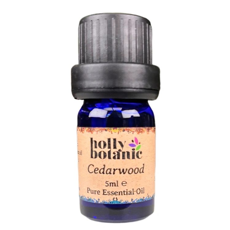 Cedarwood essential oil available in either 5ml or 10ml blue glass, recyclable dropper bottles.
