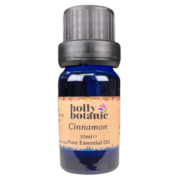 Cinnamon essential oil available in either 5ml or 10ml blue glass, recyclable dropper bottles.