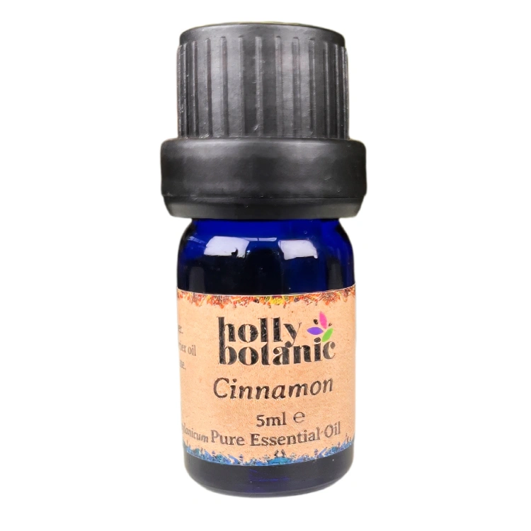 Cinnamon essential oil available in either 5ml or 10ml blue glass, recyclable dropper bottles.