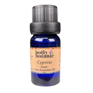 Cyprus essential oil available in either 5ml or 10ml blue glass, recyclable dropper bottles.